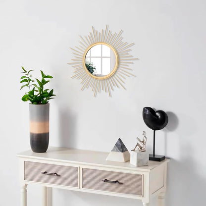 Gold Sunburst Mirrors for Wall Decorative Metal Round Art Mirrors Large Wall Decor Hanging Mirror for Bathroom Bedroom Living Room Vanity Entryway 16"