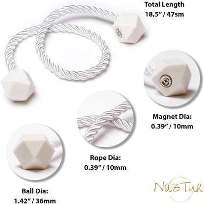 NazTur Magnetic Curtain Tiebacks- Upgrade 2022 with a Thicker Twist Rope & Strong Magnet Tieback Window Treatment Holdbacks Draperies Holders Decorative Drape Handmade Tie Back (Black, 2)