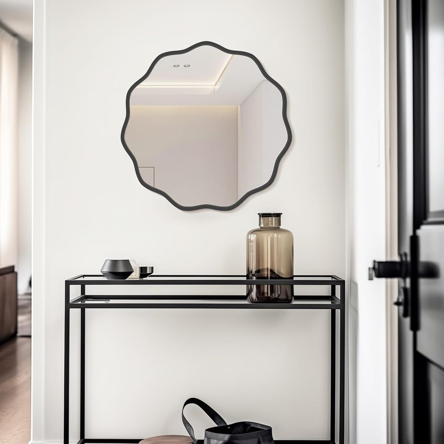 WallBeyond Round Wavy Mirror for Wall Decorative 24 inch, Modern Round Mirror Aluminum Frame for Bathroom Bedroom Living Room Home House Office Entryway, Gold