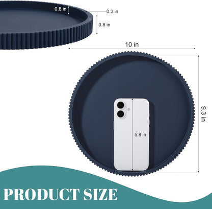Silicone Bathroom Tray Round Kitchen Counter Organizer Decorative Vanity Accessories Coffee Table Decor for Perfume, Candle, Soap Dish, 9 Inch, Black