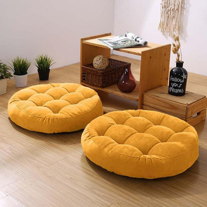 Meditation Floor Pillow Set of 2 Large Round Floor Cushions for Adults Tufted Corduroy Floor Seat Pillows Cushion for Living Room,Wine Red 16.5" Lx16.5 Wx3 H