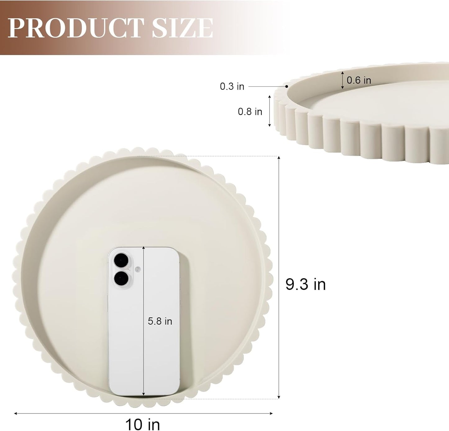 Round Bathroom Tray Silicone Kitchen Counter Decor Vanity Organizer Decorative Coffee Table Tray for Perfume, Candle, Soap Dish, 9 Inch, Black