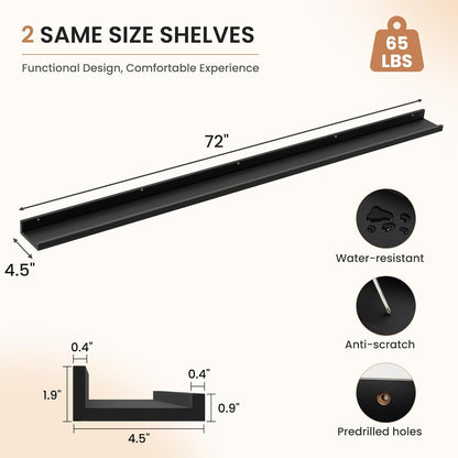 Dreamland Picture Ledge Shelf for Wall, Floating Shelves Set of 2, 48 Inch Long Floating Shelves with Lip for Living Room, Bedroom, Bathroom, Kitchen, White