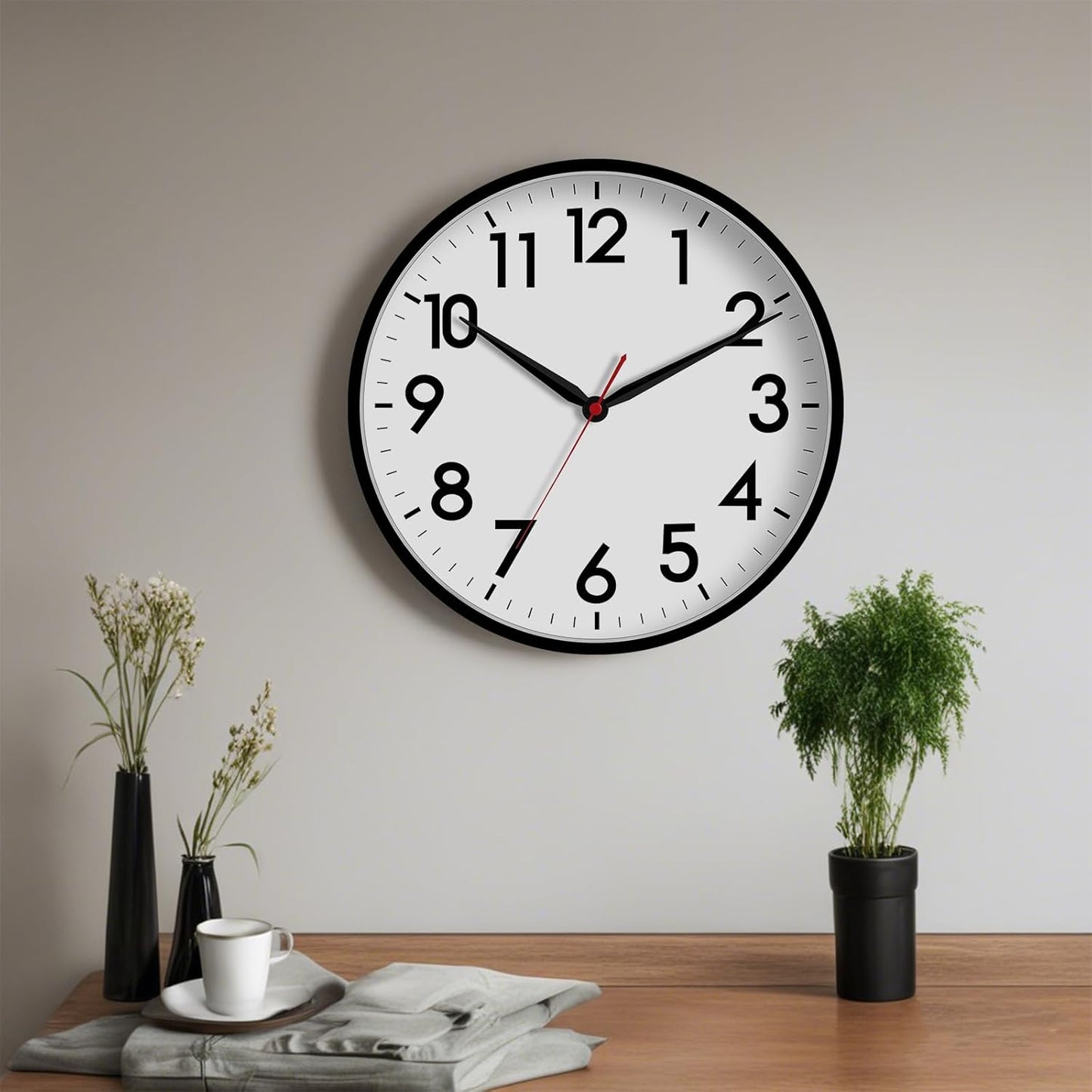 AKCISOT Wall Clock, Modern Small Wall Clocks Battery Operated 8 Inch, Silent Non-Ticking Analog Classic for Office, Home, Bathroom, Kitchen, Bedroom, School(Black)