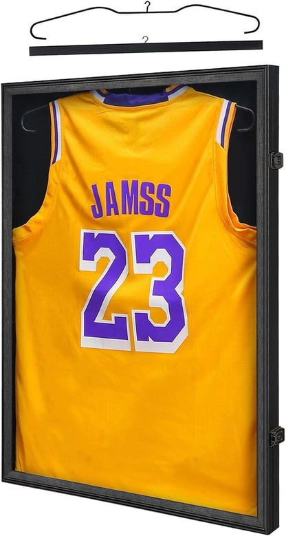 KCRasan Jersey Display Frame Case - Large Lockable Frames Shadow Box with UV Protection for Baseball Basketball Football Soccer Hockey Sport Shirt Matte Black Finish