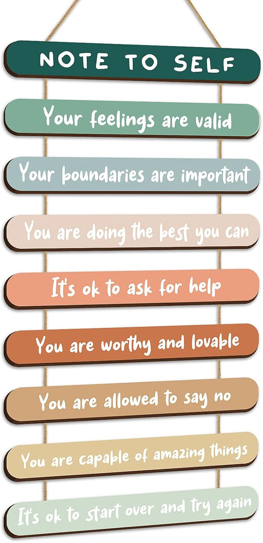 Yookeer Mental Health Reminders Wall Art Decoration Positive Psychology Affirmations Therapy Office Decor Occupational Therapy Gifts Wooden Hanging Wall Pediments Inspirational Gifts(Pastel Color)