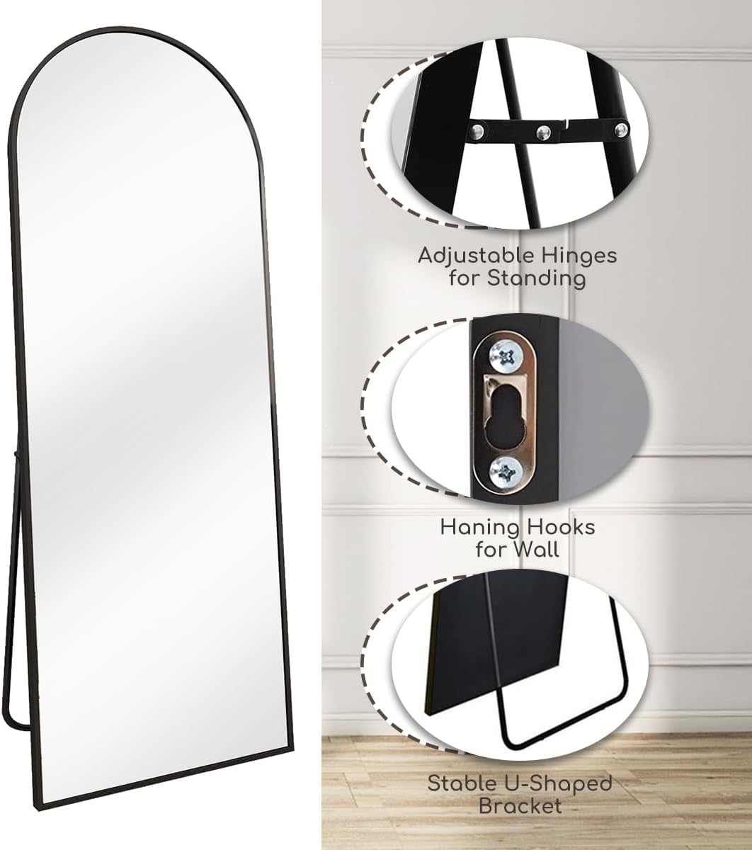 Prywot Arched Full Length Mirror, 70"x26" Free Standing Floor Mirror, Modern Full Body Mirrors with Stand, Wall Mirrors with Aluminum Alloy Frame for Bedroom,Living Room, Gold