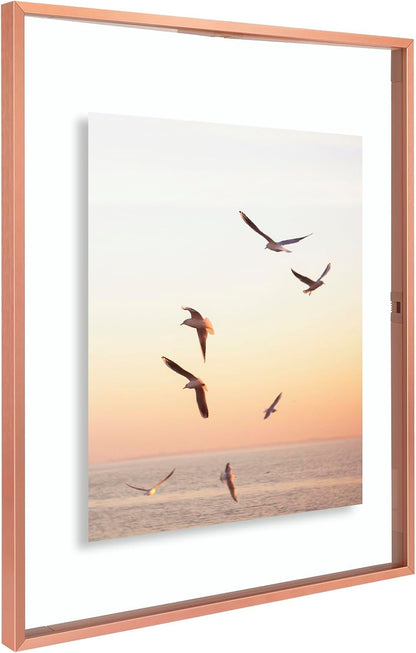 Frametory, Floating Picture Frame 12x16 - Black Aluminum Metal Photo Frame - Real Glass of Front - for Wall Mount Display