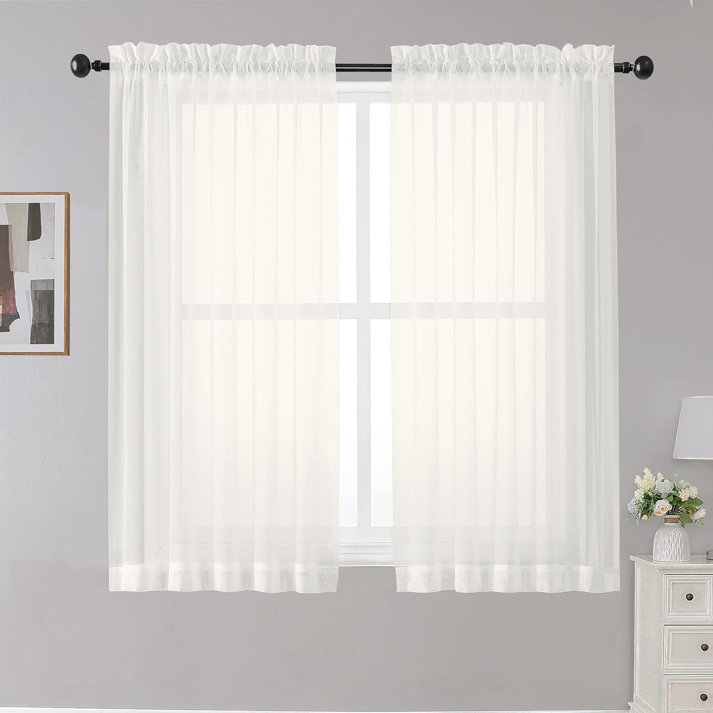 OWENIE Sheer Curtains 84 inches Long 2 Panels Set for Living Room/Bedroom, Rod Pocket Voile Sheer Panel Drapes, White, 2pcs, Each 42" W x 84" L - Colors B
