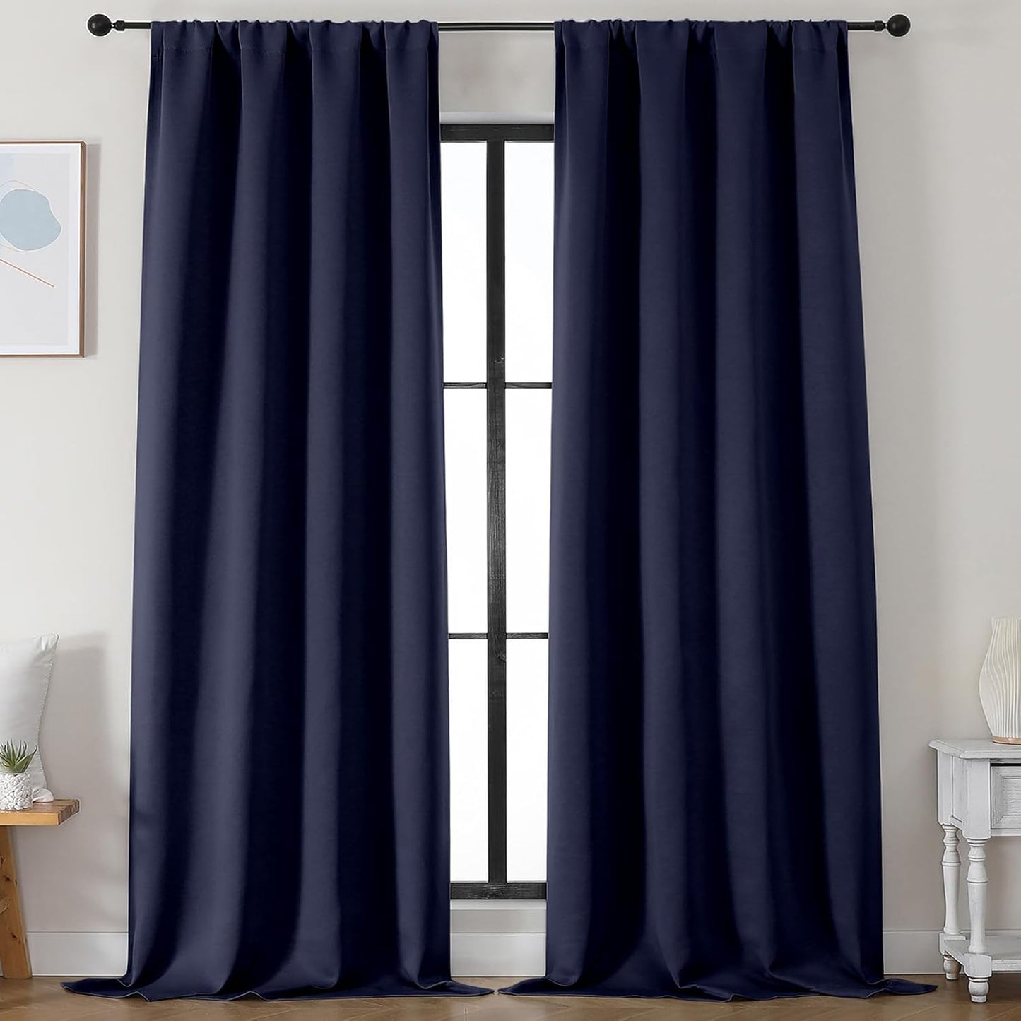Simplebrand Ava Sage Green Blackout Curtains for Bedroom 63 Inch Length 2 Panels Set, Solid Thermal Insulated Energy Saving Rod Pocket Window Treatment Curtains Blackout Drapes, W40 x L63 Inch, Sage - Colors B