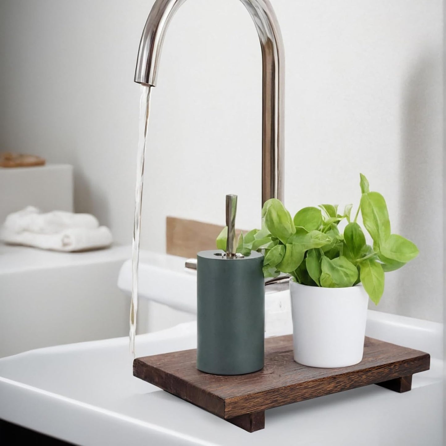 (12 x 7 Inch) Wood Riser Soap Tray, Farmhouse Wood Pedestal Stand for Kitchen Counter Sink, Rustic Wooden Riser Decorative Bathroom Counter Dishes Plant Bottles Candles Display
