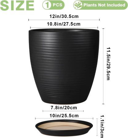 Ceramic Pots for Plants - 6 Inch Plant Pot with Drainage Hole and Saucer, Round Planters for Indoor Outdoor, Flower Pots, Modern Planter, Home Office Room Decor, Gifts for Plant Lovers, White