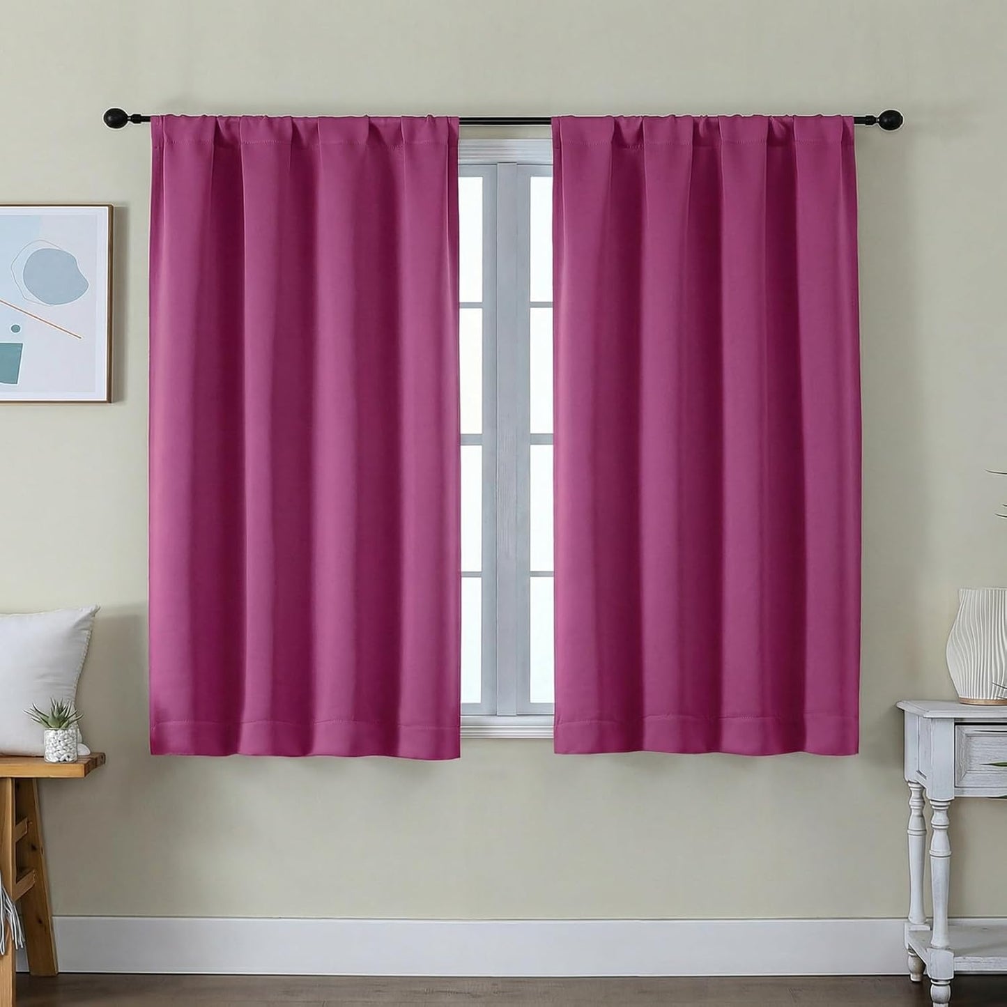 Simplebrand Ava Sage Green Blackout Curtains for Bedroom 63 Inch Length 2 Panels Set, Solid Thermal Insulated Energy Saving Rod Pocket Window Treatment Curtains Blackout Drapes, W40 x L63 Inch, Sage - Colors B