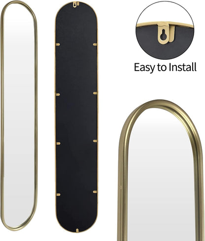 OUSHUAI Gold Tall Mirror,Narrow Capsule Long Mirrors with Metal Frame for Entryway,Hallway,Living Room 44"X8" (3pcs)