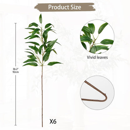 Faux Eucalyptus Stems Willow Eucalyptus Leaves 34” Long Fake Salix Leaves 3 Pcs Artificial Greenery Stems for DIY Bouquet Arrangements Centerpieces Shower Decorations-Artificial Eucalyptus Stems