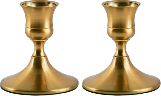 Willceka Gold Taper Candle Holder, Brass Candlestick Holders, Vintage Metal for Table Centerpieces Wedding Christmas Decor (Gold, 2 Pcs)