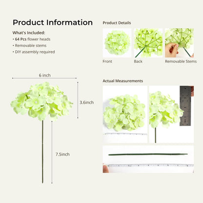 Auihiay 64 PCS Artificial Hydrangea Flowers, Silk Hydrangea Full Flowers Heads with Stems for Wedding Centerpieces, Home, Garden, Baby Shower, Party Decoration (Ivory)