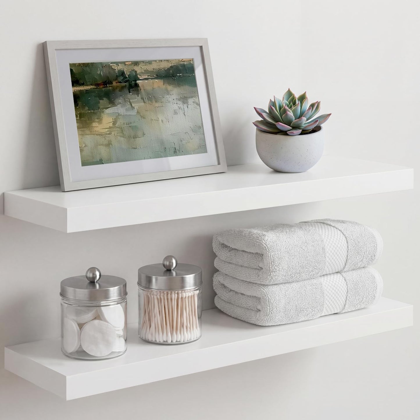Homeforia 24 inch Natural Floating Shelf, High End Solid Real Wood 24inch Small Floating Shelves for Wall Mounted, Natural Wooden Floating Shelves, Heavy Duty Bracket, 24 X 6.5 X 1.75 in, Set of 2