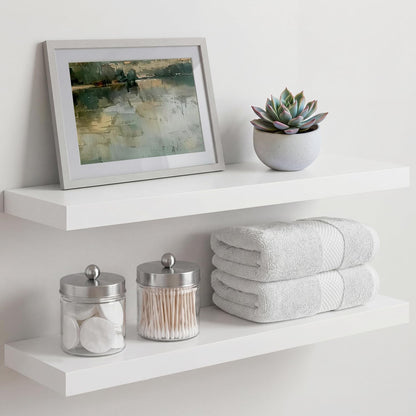 Homeforia 24 inch Natural Floating Shelf, High End Solid Real Wood 24inch Small Floating Shelves for Wall Mounted, Natural Wooden Floating Shelves, Heavy Duty Bracket, 24 X 6.5 X 1.75 in, Set of 2
