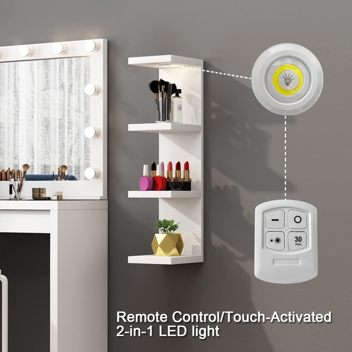 LitaEther Versatile 7 Tier Wall Shelf Unit,White Lack Wall Shelf,Display Floating Shelf with LED Remote Control Light