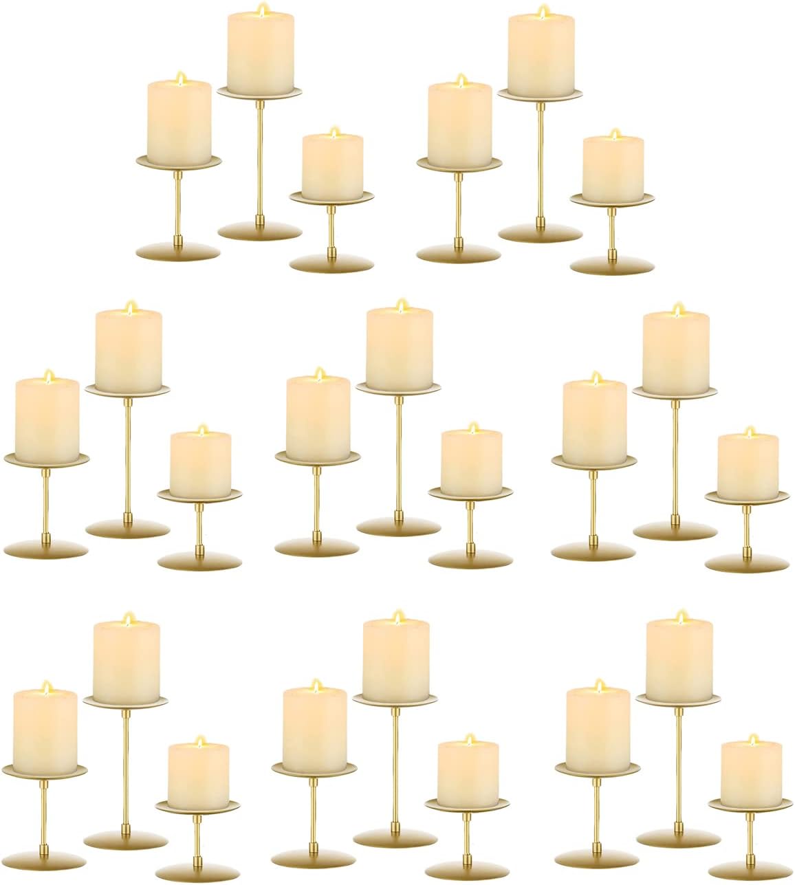 Pillar Candle Holders Candelabra Gold - Set of 12 Bulk Candle Stand Iron Plate Minimalism Modern Home Mantel Dinning Table Decorations Centerpiece for Wedding, Party, Housewarming, Events