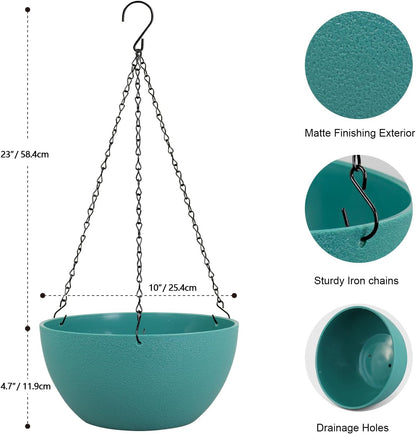 Meowell 10 inch Hanging Planters for Indoor Outdoor Plants, 2 Pack Hanging Flower Pots with Drainage Holes and Chain for Garden Porch, Plastic Hanging Baskets for House Plants, Speckled Grey