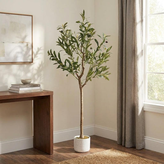 OUTLANE 4 FT Artificial Olive Tree with 14 Realistic Fruits, Faux Potted Plant for Indoor and Outdoor, Tall Fake Tree for Living Room, Office, Porch, Patio & Modern Farmhouse Decor