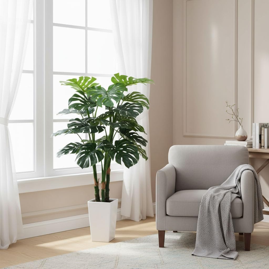 Aveyas 7ft Artificial Olive Tree for Home Decor, 7 Feet Large Faux Plant Fake Skinny Silk Trees with Pot for Indoor Outdoor House Living Room Office (7 ft Tall Including Raised Pot)