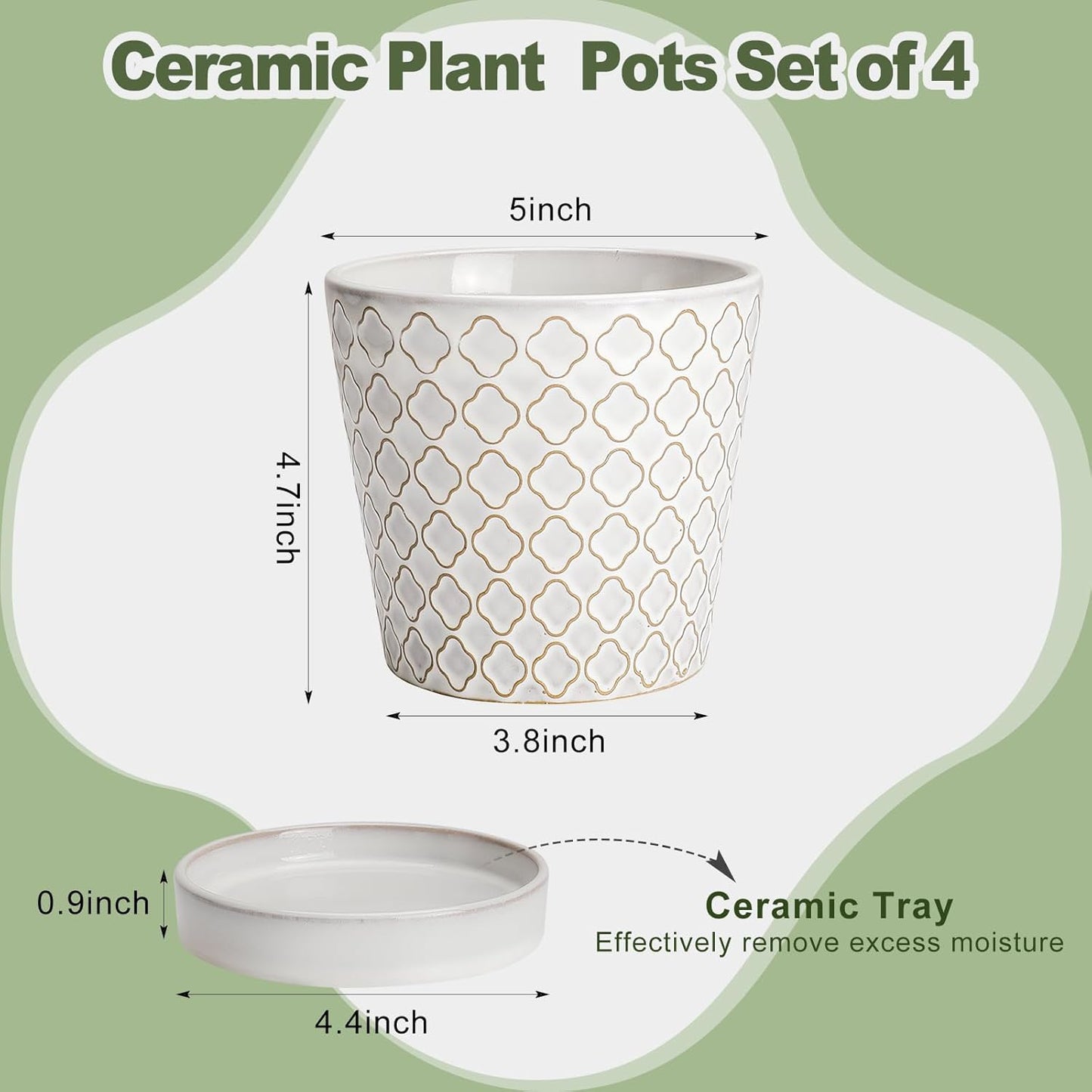 EFISPSS Flower Planter –5 inch Ceramic Plant Pots with Drainage Hole and Ceramic Tray - Gardening Home Desktop Office Windowsill Decoration Gift Set of 4 - Plants NOT Included