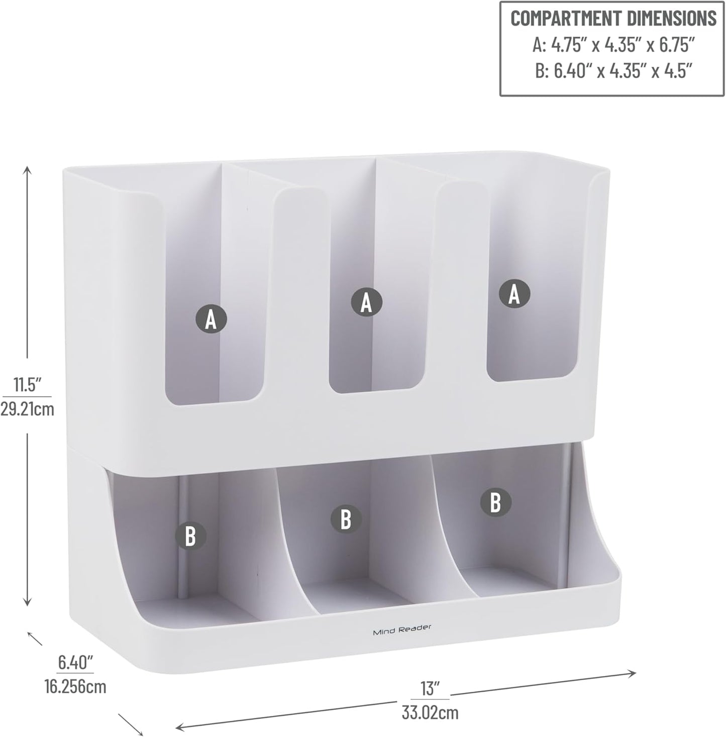 Mind Reader Cup and Condiment Station, 13 Inch Countertop Coffee Bar Organizer with 6 Compartments, Storage Caddy for Cups, Lids and Packets, Plastic, Black