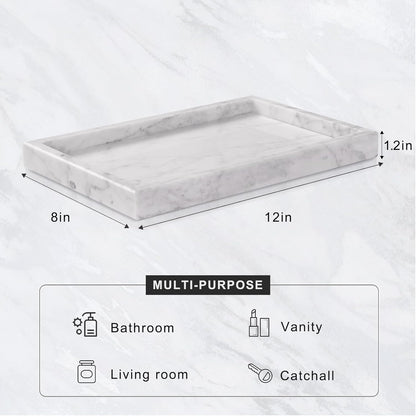 Marble Bathroom Tray for Countertop & Home Decor, Natural Decorative Marble Tray for Jewelry & Perfume Organizer, Luxury Stone Vanity Trays for Dresser, Kitchen Counter, 12" x 8", Gray Black