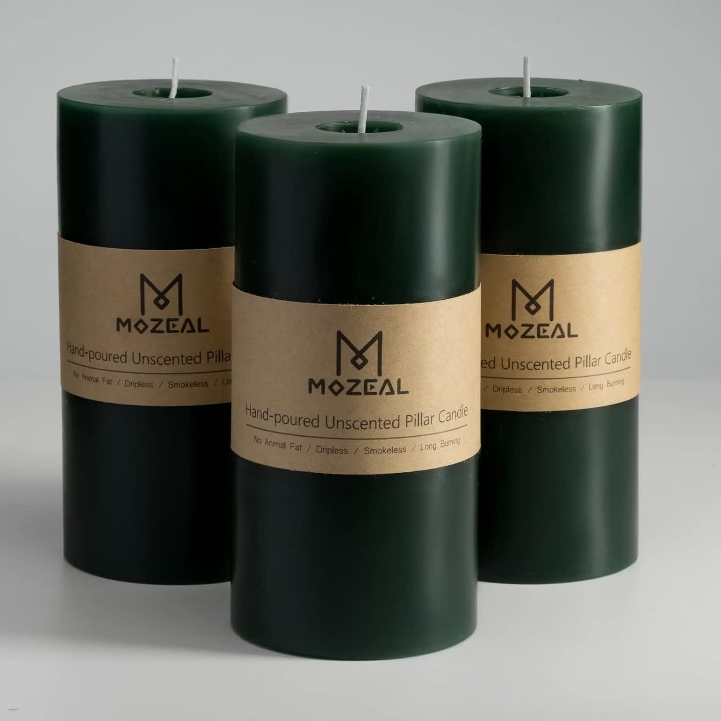 MOZEAL 3" x 4" Hand-Poured Unscented Candle,Dripless Pillar Candle Set of 3,Long Clean Burning,Approx 72 Hours Burn Time,Rustic Country Style,Wedding,Dinner,Christmas and Home Decor,White