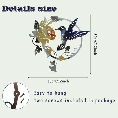 Zoihet Round Metal Bird Wall Art Decor - Hummingbird Wall Art Silhouette for your patio, garden, and fence Art Decor, Bird Wall Silhouette Indoor and Outdoor Hanging (Red)