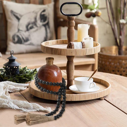 Wood Bead Garland 58 Inch Nature Wooden Beads for Boho Farmhouse Table Home Decor with Tassel, Wooden Prayer Bead, Rustic Country Boho Wall Hanging Decor for Kitchen Modern Living Room Tray Vase Shelf