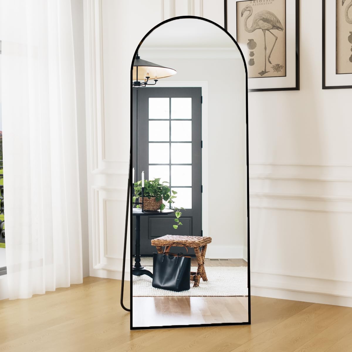Dewfig Arched Full Length Mirror, 76"x34" Large Floor Mirror, Full Body Mirrors for Leaning or Hanging, Standing Mirrors for Bedroom, Living Room,Dressing Room, Aluminum Alloy Frame, Black