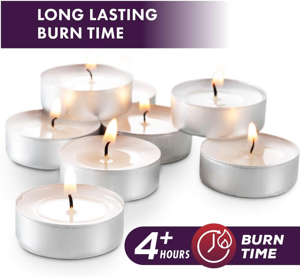 MontoPack Unscented White Tealight Candles Bulk [300] | 4 Hours of Smokeless, Dripless, Long Lasting Burning Paraffin Tea Lights | Small Votive Mini Candles for Home, Shabbat, Weddings & Emergencies