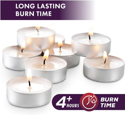 MontoPack Unscented White Tealight Candles Bulk [300] | 4 Hours of Smokeless, Dripless, Long Lasting Burning Paraffin Tea Lights | Small Votive Mini Candles for Home, Shabbat, Weddings & Emergencies