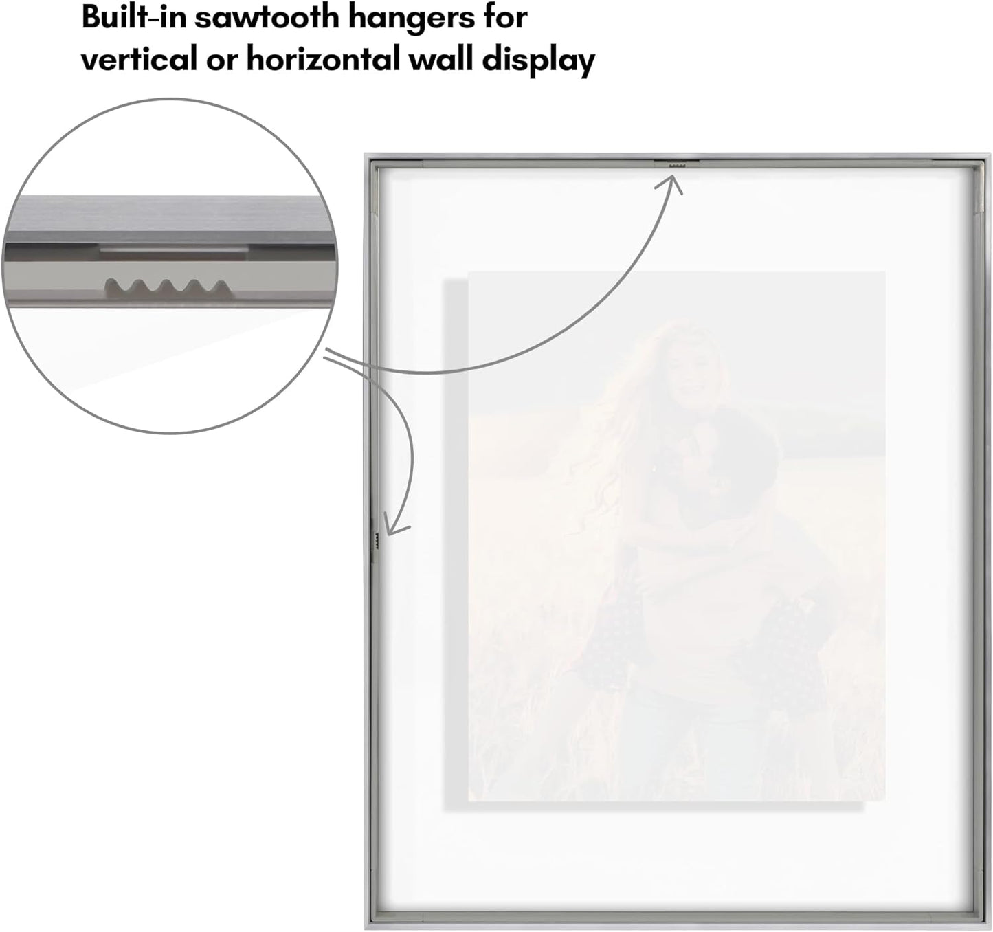 Americanflat Aluminum 11x14 Floating Picture Frame with Shatter-Resistant Glass - Use as 8x10 Picture Frame or Display 11x14 Photo - Signature Float Collection - Photo Frames for Wall Display - Black
