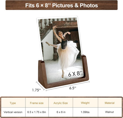 Mixoo 4x6 Picture Frame 2 Pack - Rustic Wooden Picture Frames with Walnut Wood Base and High Definition Break Free Acrylic Photo Covers for Desk Tabletop Display Graduation Gifts Teacher Appreciation Gifts (Horizontal + Vertical)
