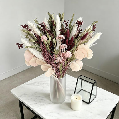 Blush Pink & Burgundy Dried Flower Bouquet, Cream Pampas Grass with Sage Green & Eucalyptus, Boho Dried Flowers for Wedding, Home Décor