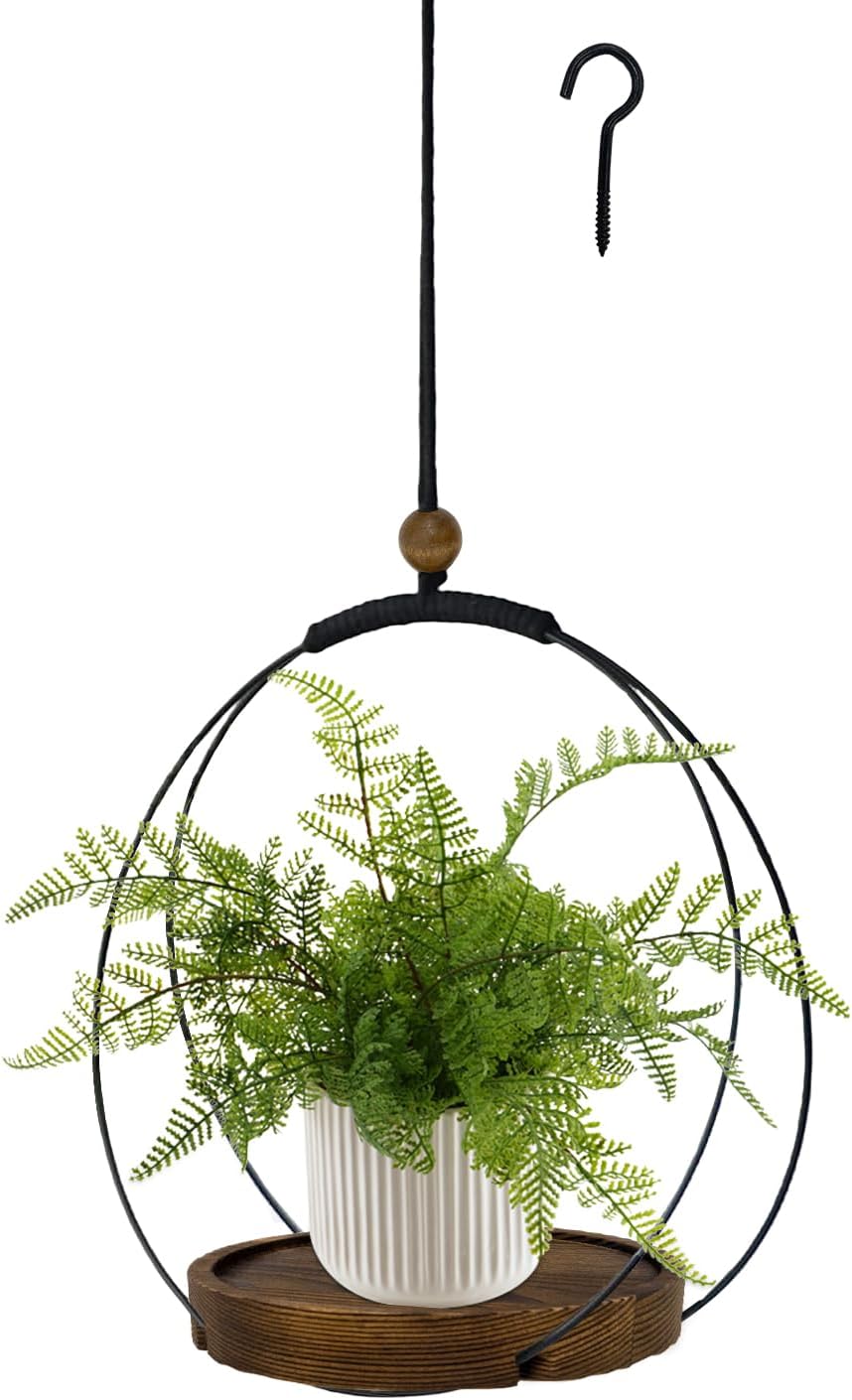 Hanging Planter for Indoor Plants, Black Plant Hanger Indoor with Sturdy Wood Base, Modern Boho Macrame Plant Hanger for 3-5.5 Inch Pot, Hanging Wall Ceiling Window Home Decor (Pots Not Included)