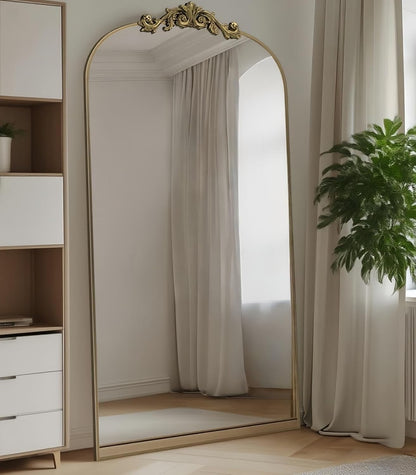 Dewfig Arched Full Length Mirror, 76"x34" Large Floor Mirror, Full Body Mirrors for Leaning or Hanging, Standing Mirrors for Bedroom, Living Room,Dressing Room, Aluminum Alloy Frame, Black