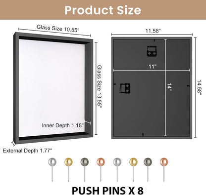 Califortree 8x8 Shadow Box Frame with Soft Linen Back - Push Pins Included, Memory Box Display Case for Flower, Tickets and 3D Items, Black