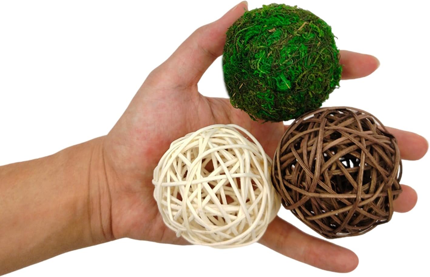 15pcs Decorative Balls for Vase Centerpiece Bowls Orbs Filler Table Decor, 2.4 in Wicker Rattan Balls and Moss Balls Set(Green + Brown + White)