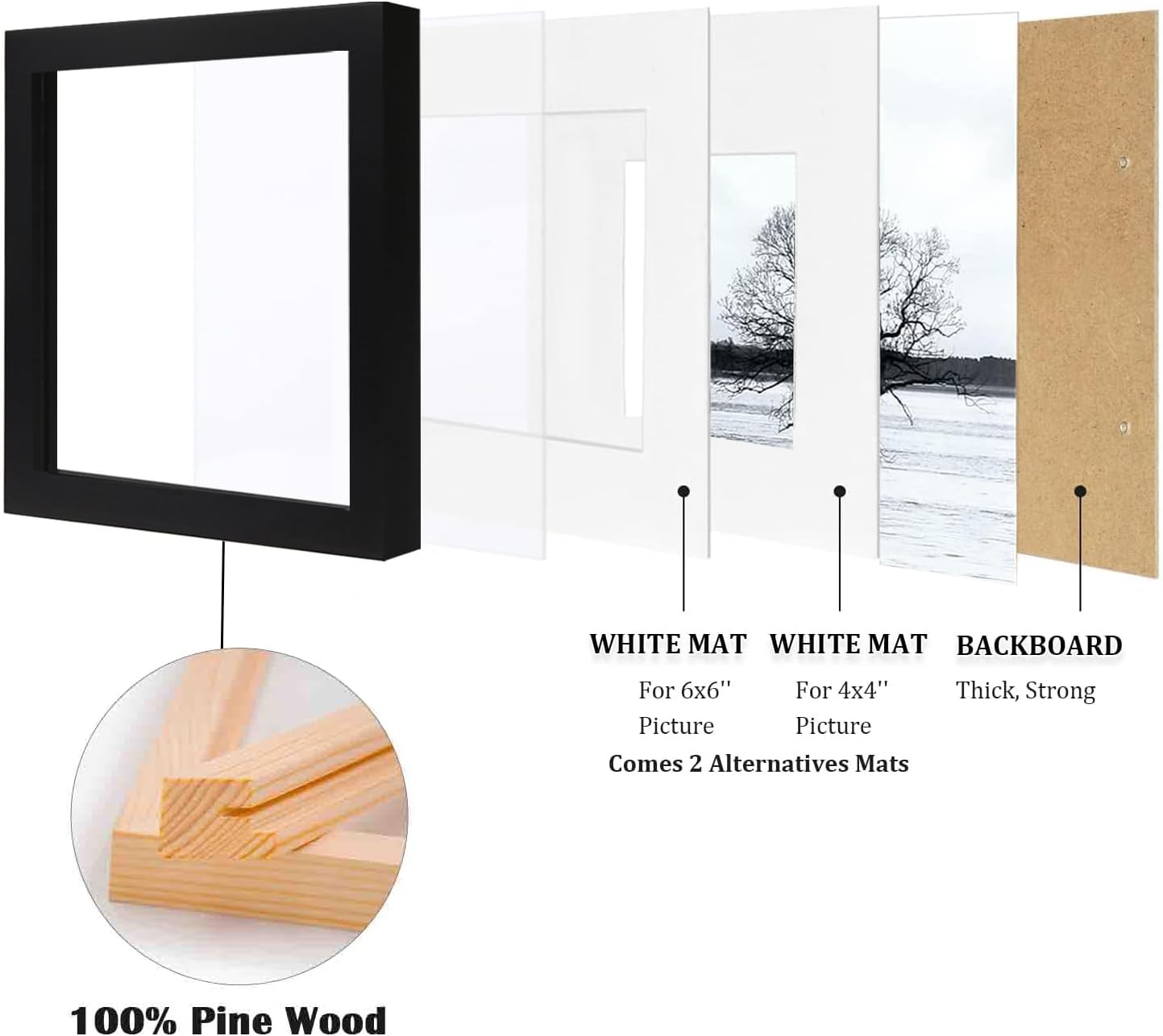 Egofine 12x16 Picture Frame Black, Covered by Plexiglass Made of Solid Wood, Display Pictures 9x12 and 11x14 with Mat or 12x16 Without Mat, for Wall Mounting Photo Frame - Colors B
