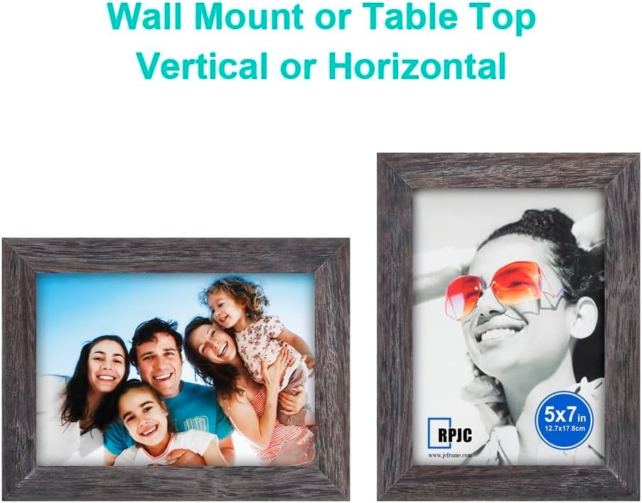 RPJC 5x7 Picture Frames Made of Solid Wood High Definition Glass for Table Top Display and Wall Mounting Photo Frame Black