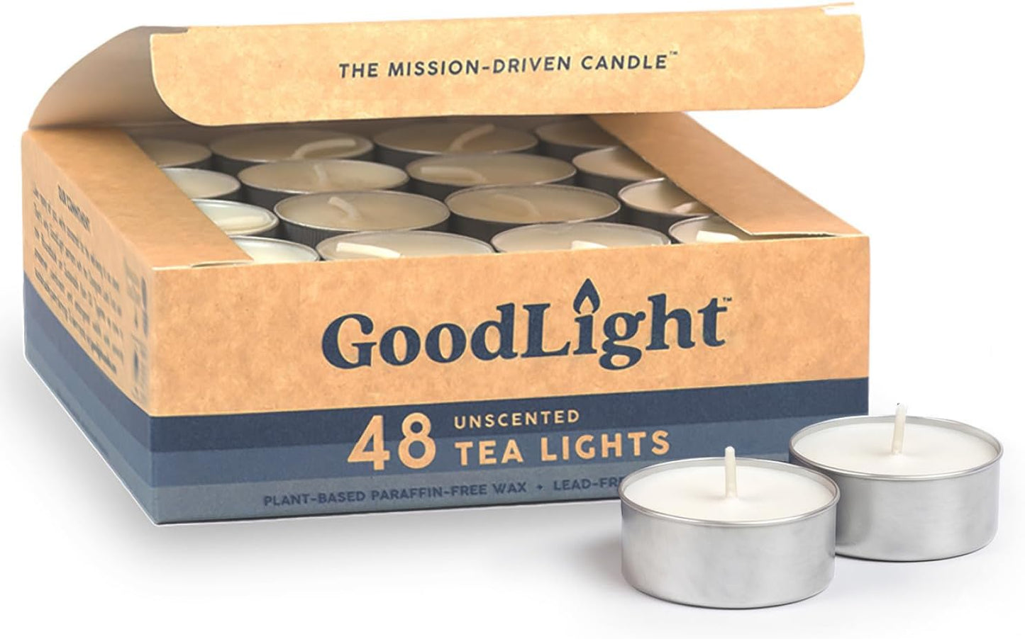 GoodLight Unscented Vegan and Paraffin-Free Tea Light Candles (24 Candles)