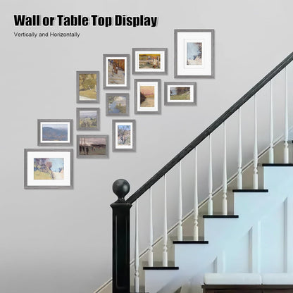 Egofine Picture Frame Set 12 Pack, Picture Frames Collage Wall Decor with Two 11x14, Two 8x10, Four 5x7, Four 4x6 for Wall and Tabletop, Made of Solid Wood, Covered by Plexiglass, Natural Wood
