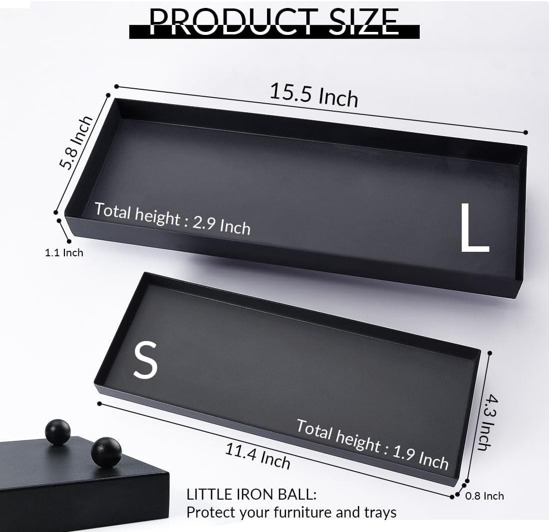 Rectangle Black Matte Metal Tray, Suit for Candle Holder, Vanity Decor Projects, Bathroom Toilet Tank Tray, Perfume or Jewelry Storage, and Coffee Table Centerpiece