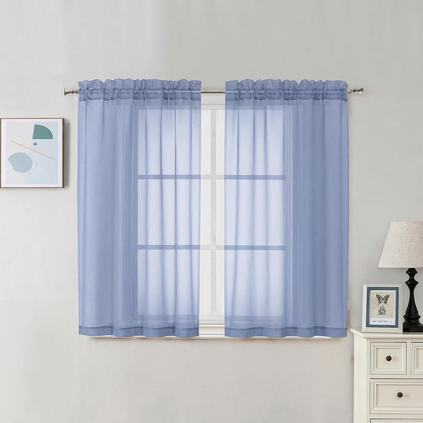 Chyhomenyc Sheer White Valances for Windows 2 Pack, Small Window Curtains for Living Room Bathroom Cafe Laundry Basement, Modern Top Dual Rod Pocket Voile Curtain, 42W x 14L inches, White - Colors B